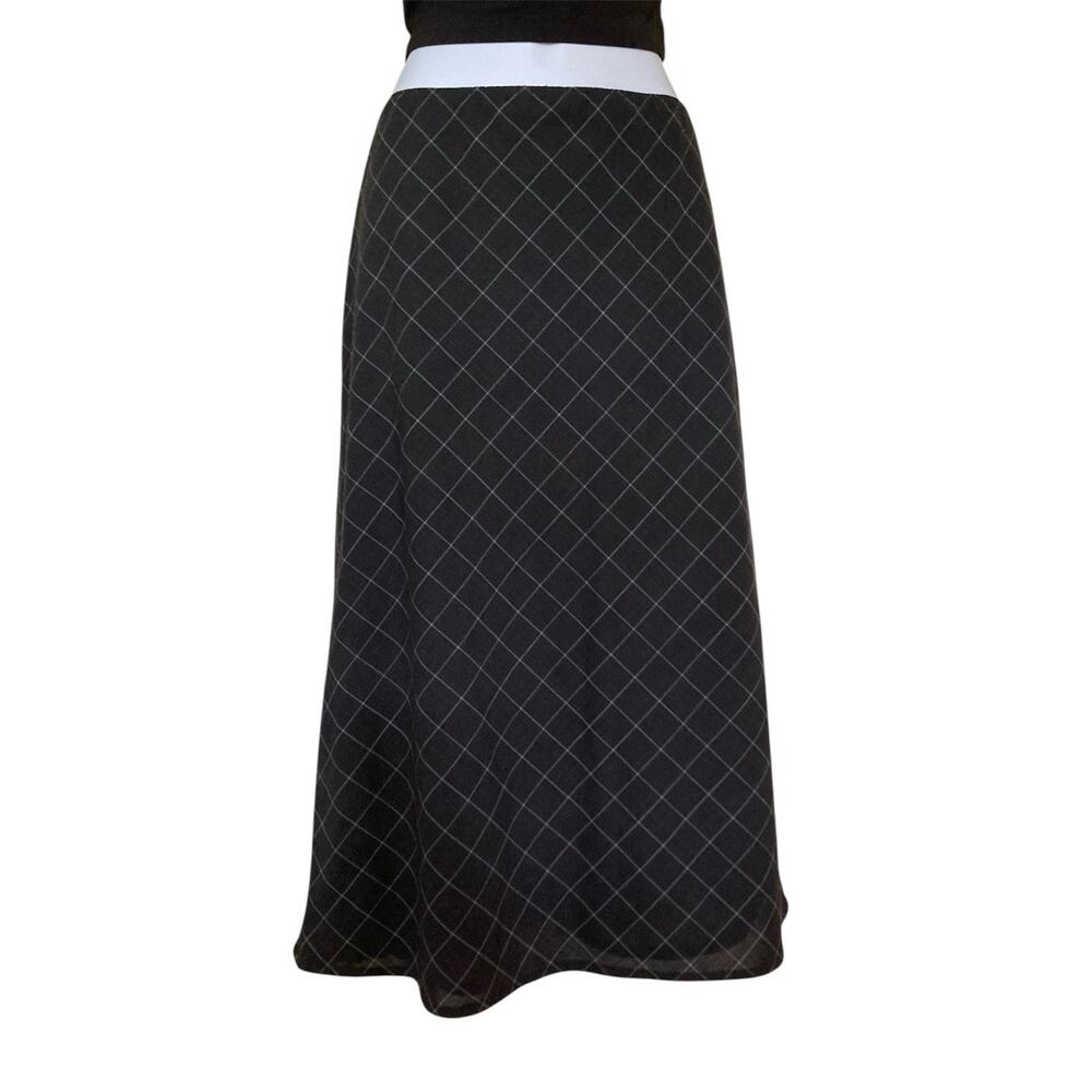 Vintage 90s Y2k Preppy Gray Grid Plaid Wool Blend Layered Midi Skirt M/6/8